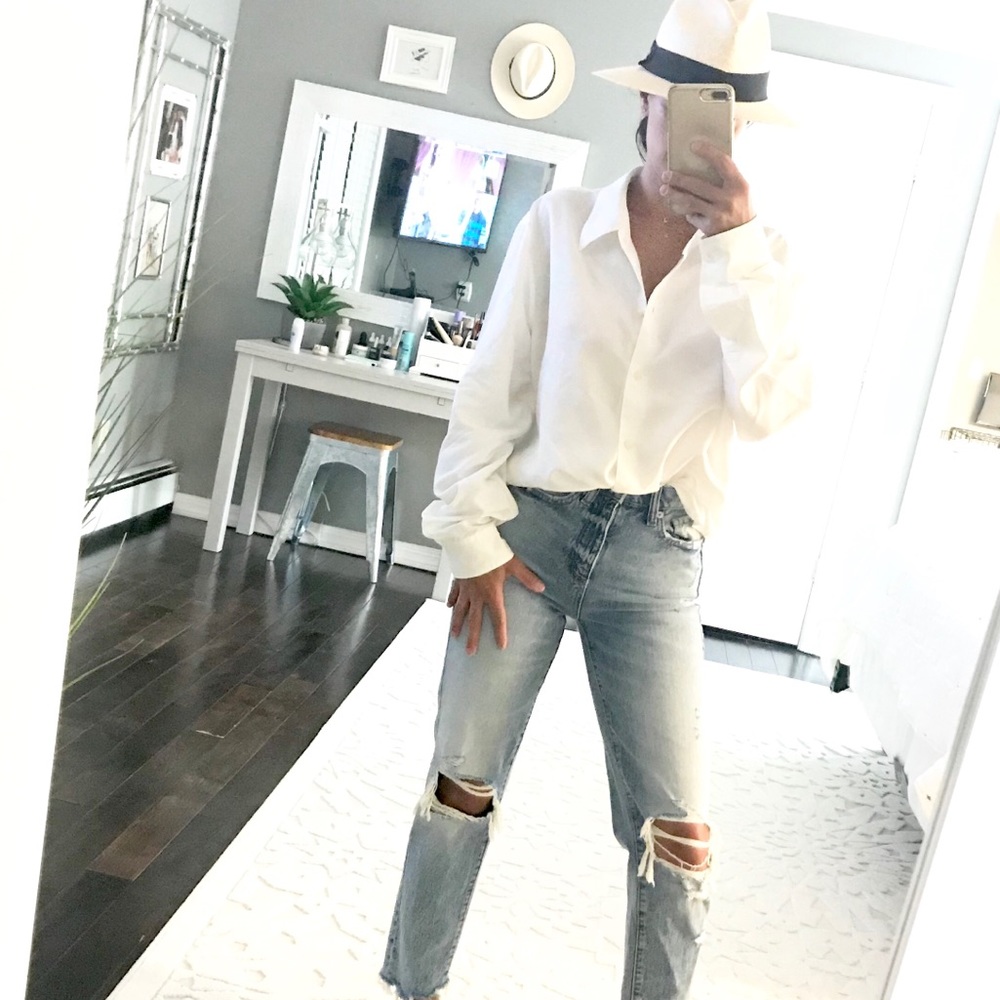 Super Oversized White Button Down Shirt Size Small - image 3